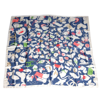Chanel Silk Baby Animals Scarf Blue 2 of 5