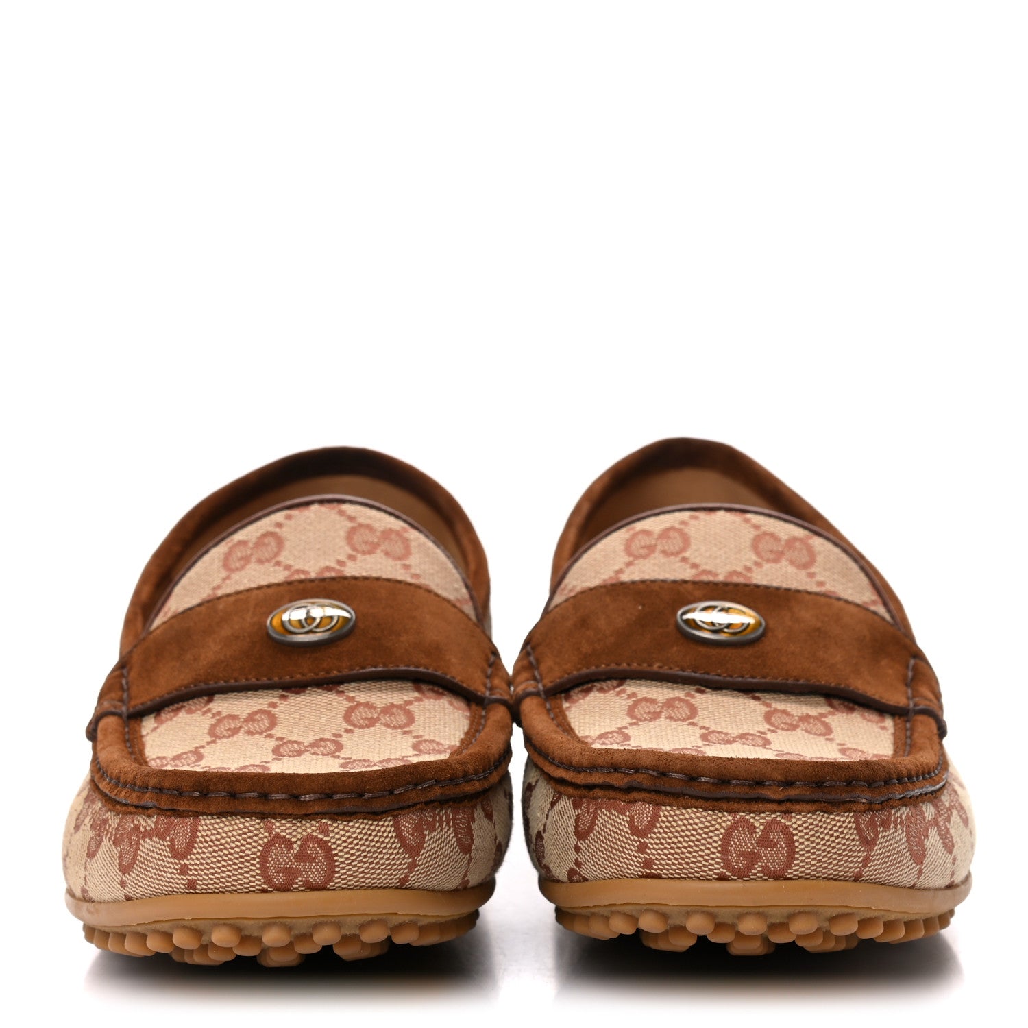 Gucci GG Monogram Suede Mens Driver Loafers 10 Beige Ruggine Cuir 2 of 13
