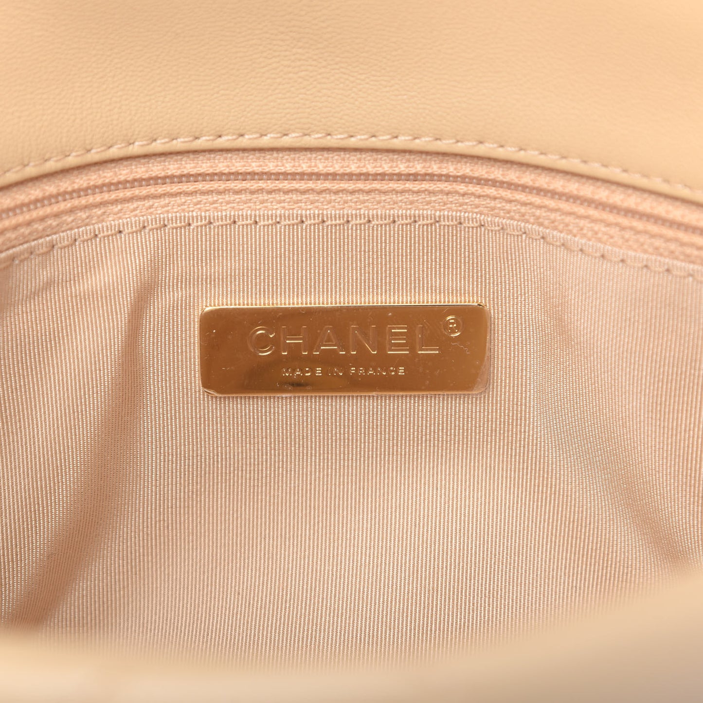 Shiny Goatskin Quilted Medium Chanel 19 Flap Beige