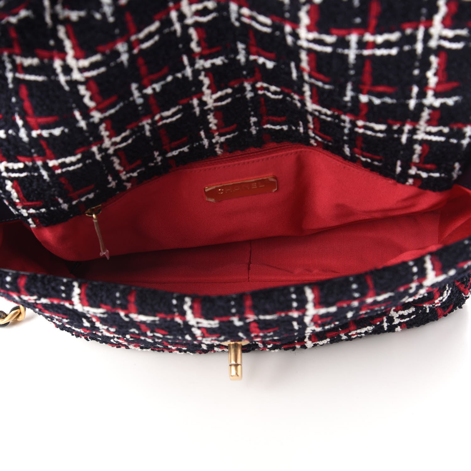 Chanel Tweed Quilted Large Chanel 19 Flap Navy Blue White Red 5 of 10