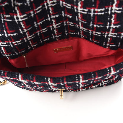 Chanel Tweed Quilted Large Chanel 19 Flap Navy Blue White Red 5 of 10