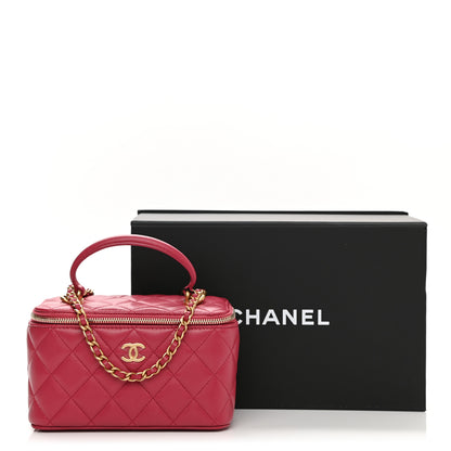Chanel Lambskin Quilted Small Top Handle Vanity Case With Chain Dark Pink 11 of 11