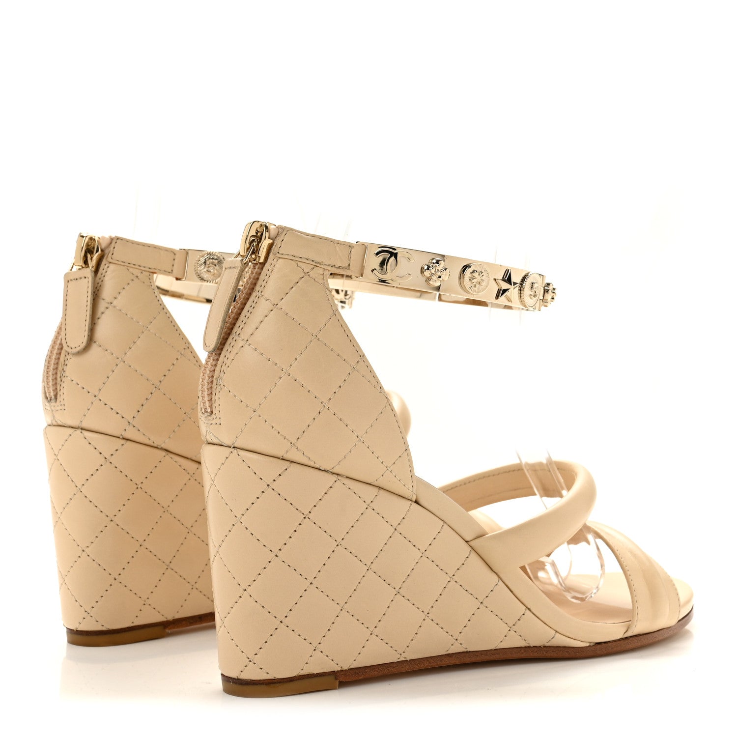 Chanel Calfskin Charms Wedge Sandals 36.5 Beige 5 of 11