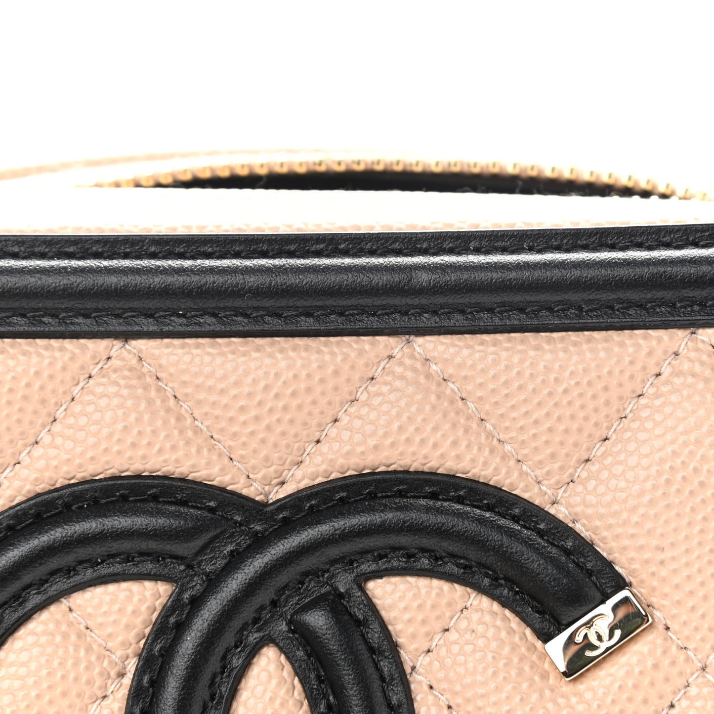 Caviar Quilted CC Filigree Vanity Clutch With Chain Beige Black