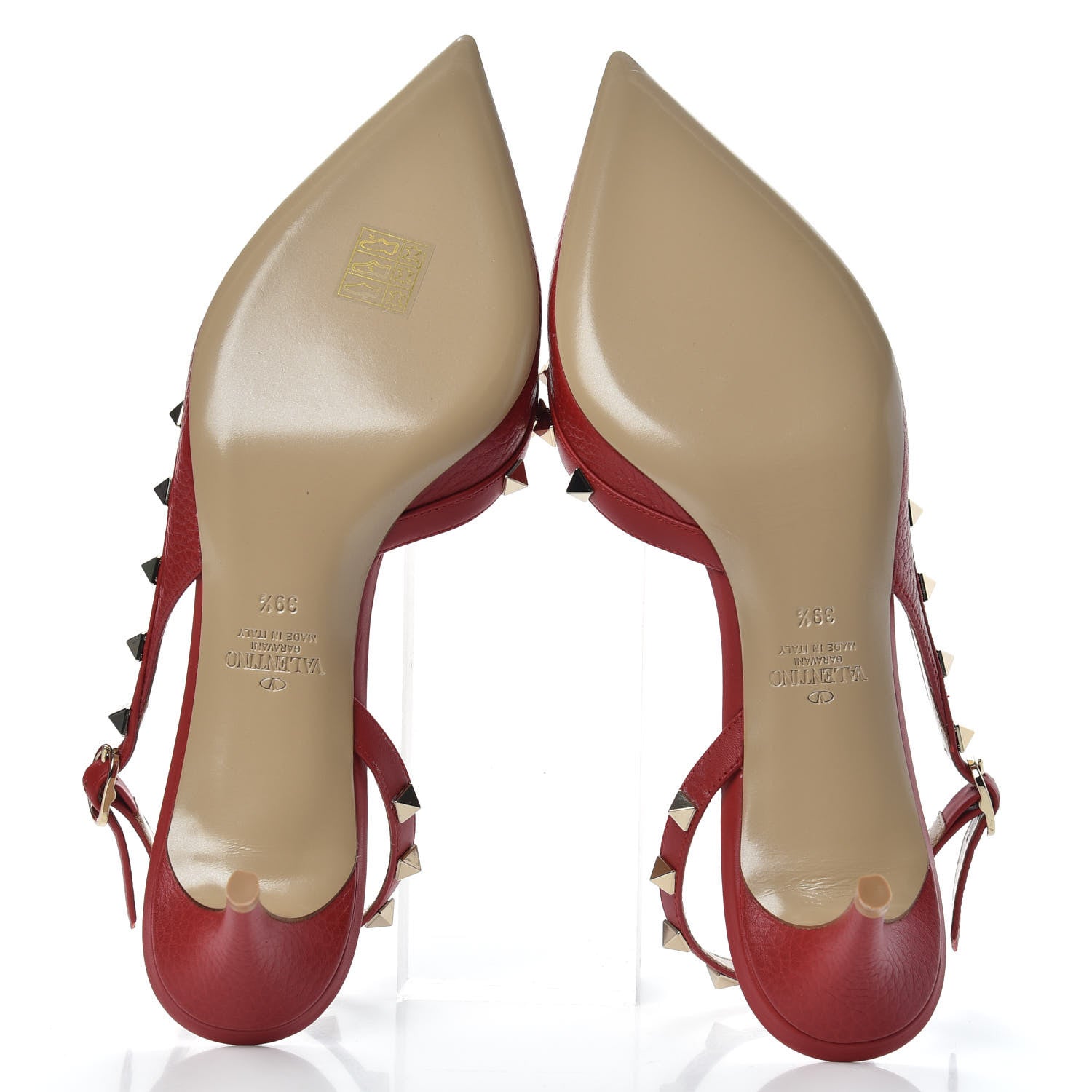 Valentino Garavani Pebbled Calfskin Rockstud Half D'Orsay Slingback 50mm Pumps 39.5 Rosso Valentino 5 of 9