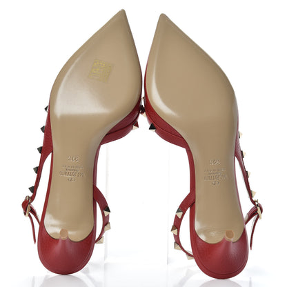 Valentino Garavani Pebbled Calfskin Rockstud Half D'Orsay Slingback 50mm Pumps 39.5 Rosso Valentino 5 of 9
