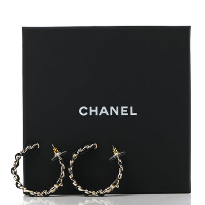 Chanel Metal Lambskin Quilted CC Turnlock Chain Hoop Earrings Gold Black 5 of 5