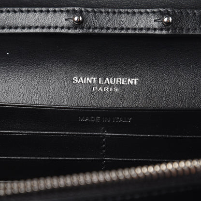 Saint Laurent Metallic Sparkle Fabric Monogram Chain Wallet Charcoal 6 of 7