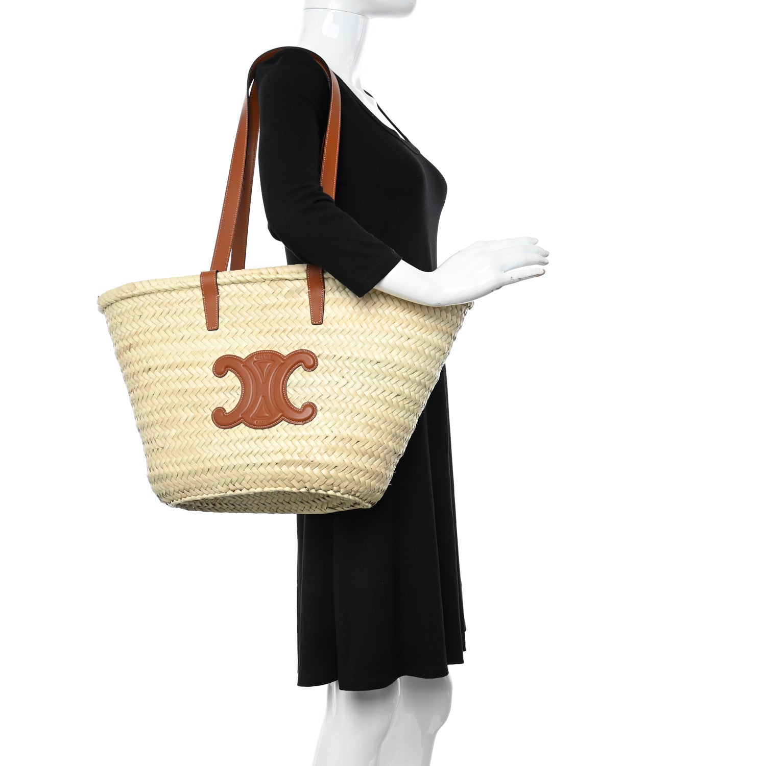 Celine Raffia Calfskin Triomphe Medium Panier Tan 2 of 11