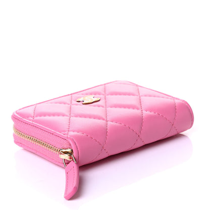 Chanel Lambskin Quilted Zip Around Coin Purse Wallet Pink Yellow 4 of 8