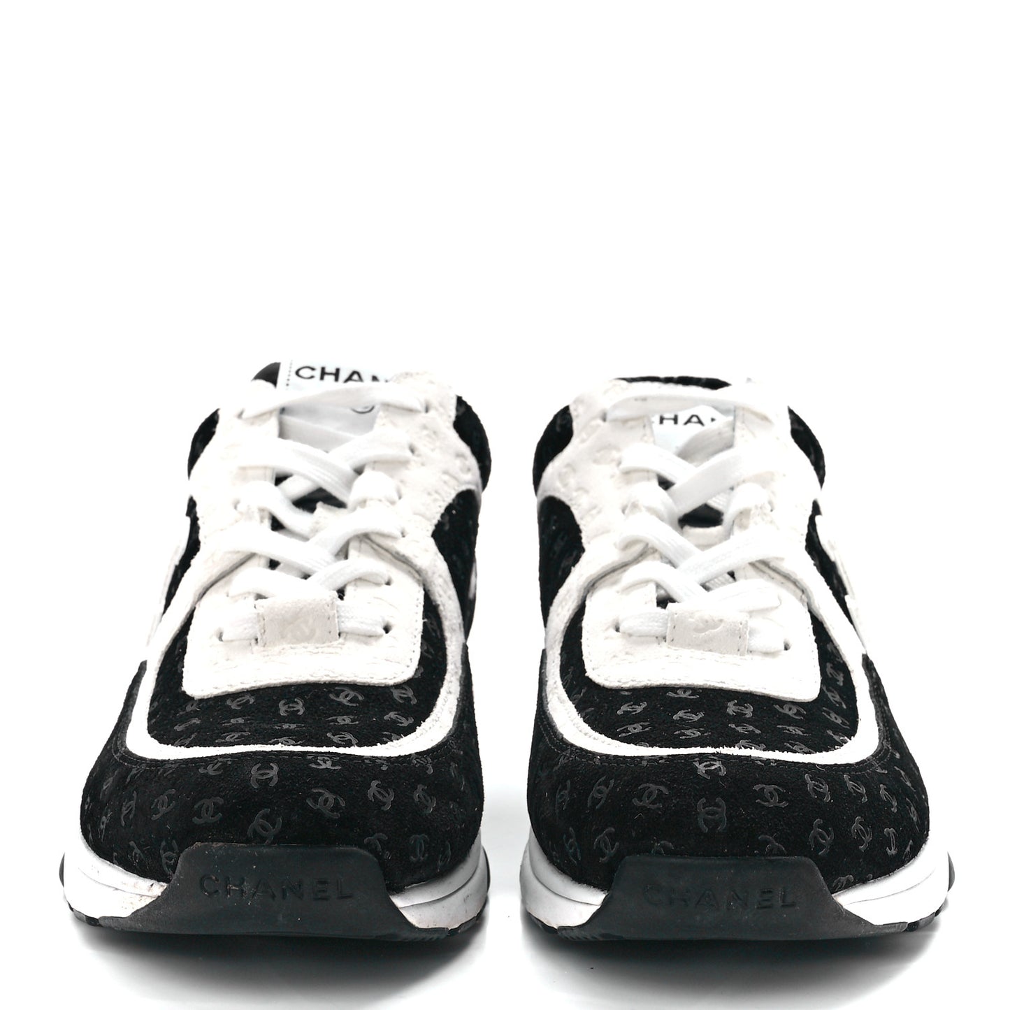 Nylon Suede Calfskin Printed CC Sneakers 40 White Black