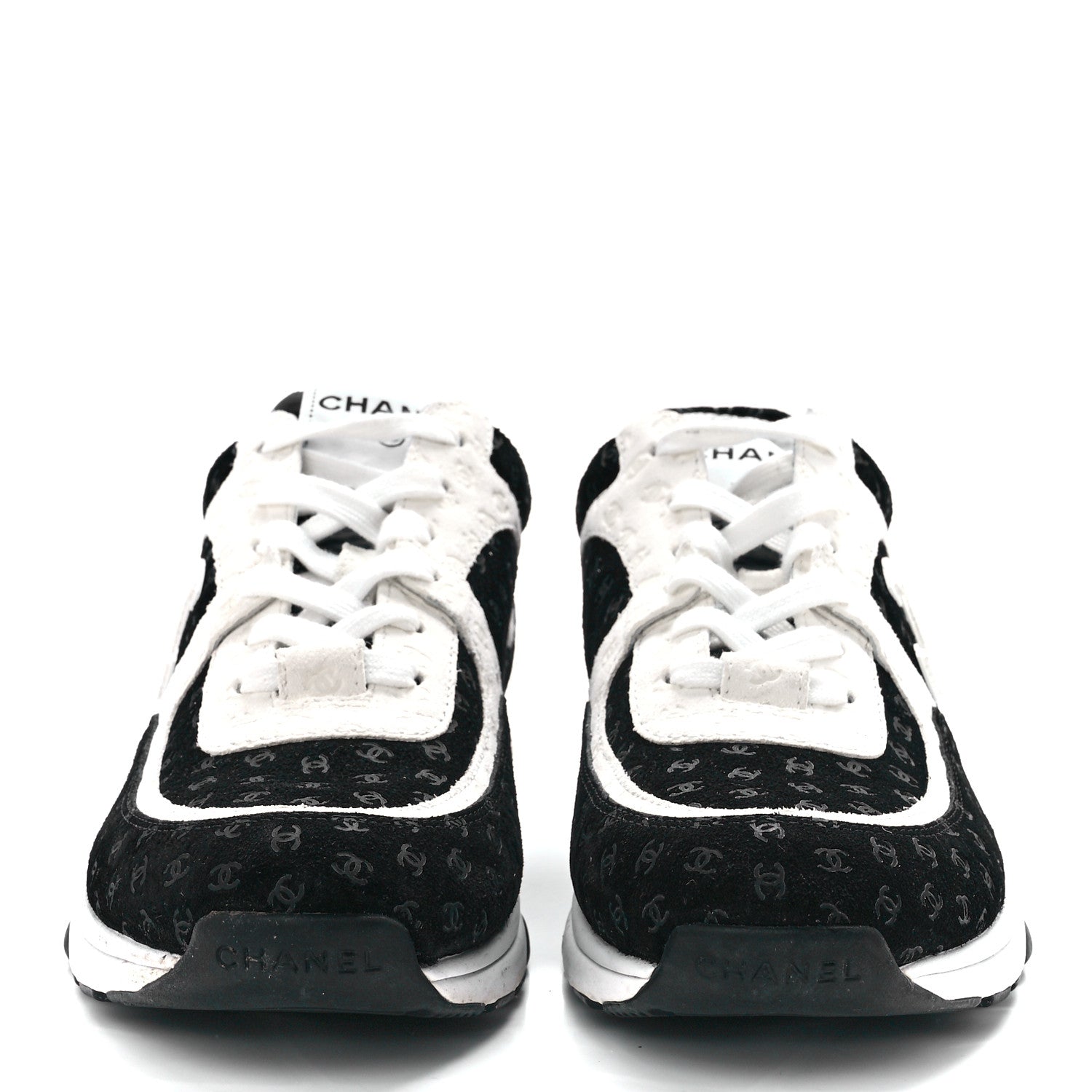 Chanel Nylon Suede Calfskin Printed CC Sneakers 40 White Black 2 of 9