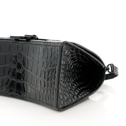 Balenciaga Shiny Calfskin Monochrome Crocodile Embossed Small Hourglass Top Handle Bag Black 10 of 10