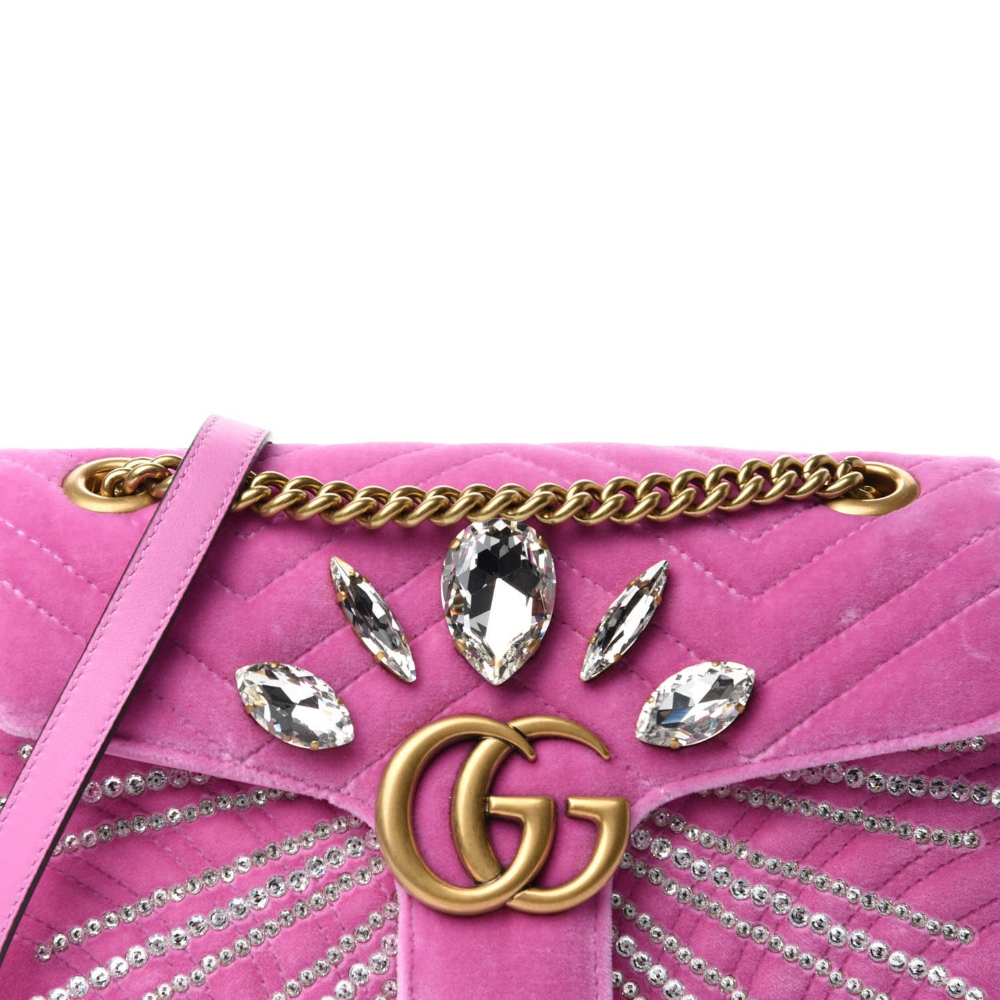 Velvet Matelasse Marquise Crystals Embroidered Small GG Marmont Shoulder Bag Malva