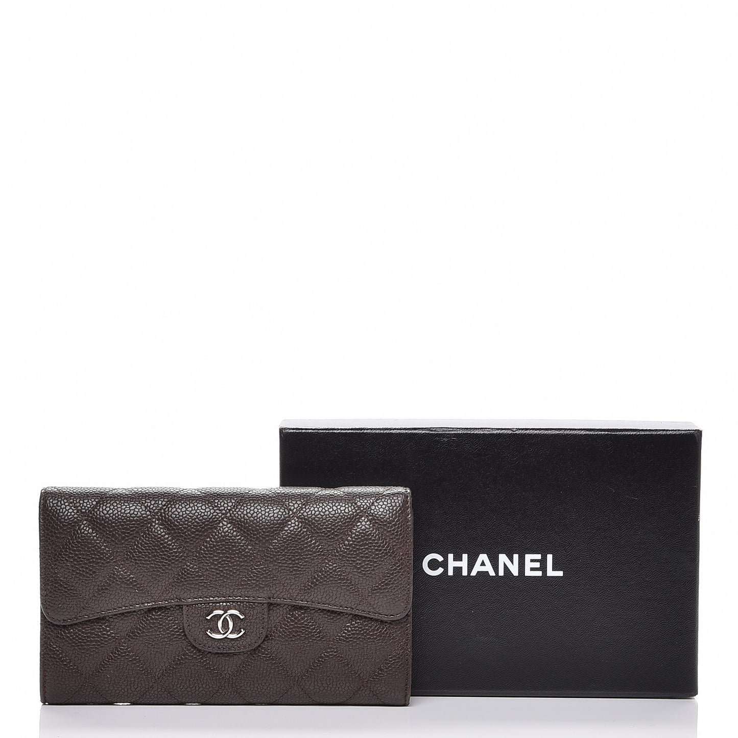 Caviar Quilted Large Flap Wallet Dark Brown