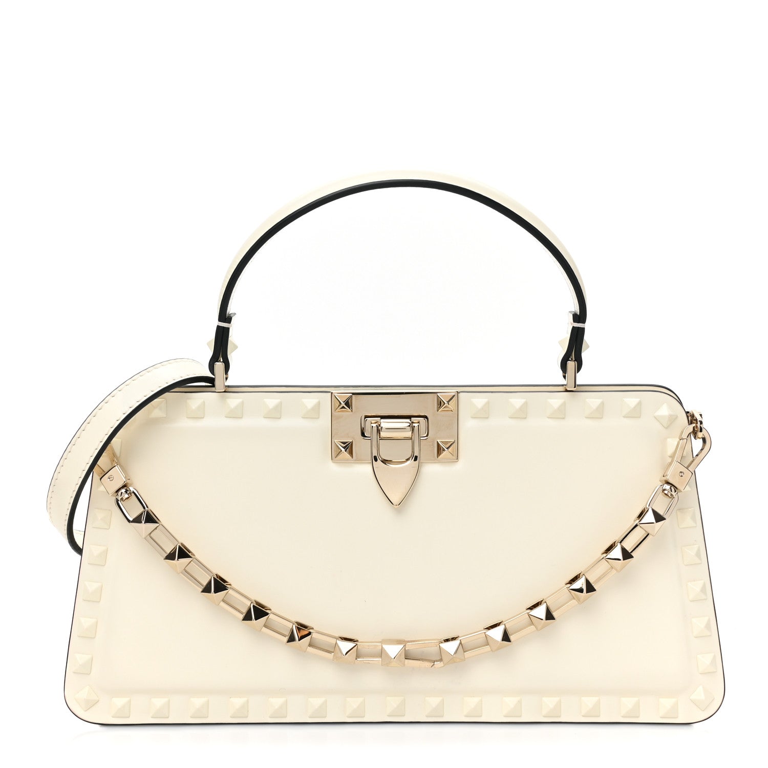 Valentino Garavani Calfskin Tonal Small Rockstud Top Handle Handbag Ivory 1 of 10