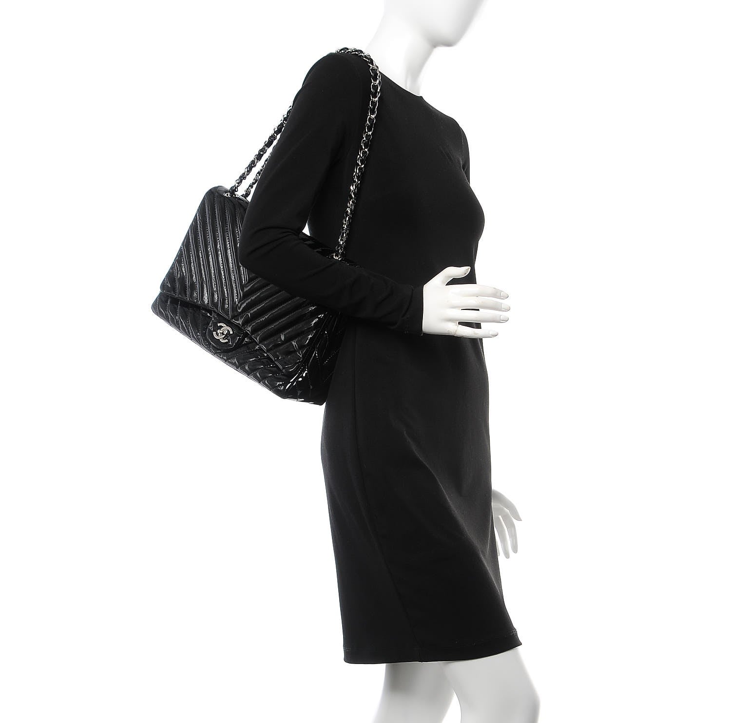 Chanel Patent Chevron Quilted Maxi Single Flap Black 2 of 12