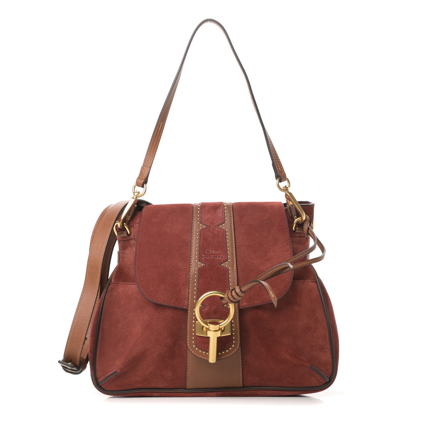 Suede Studded Small Lexa Shoulder Bag Saffron Red