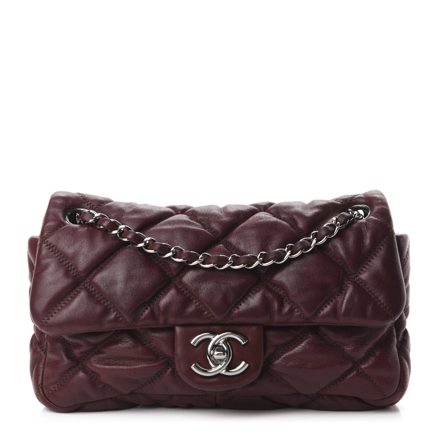 Chanel Calfskin Small Bubble Quilt Flap Burgundy 1 of 10