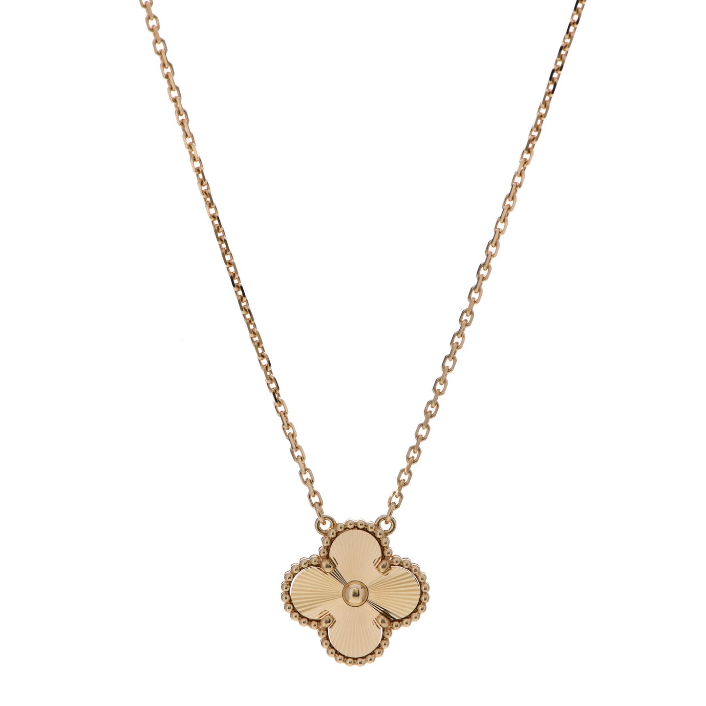 18K Yellow Gold Guilloche Vintage Alhambra Pendant Necklace