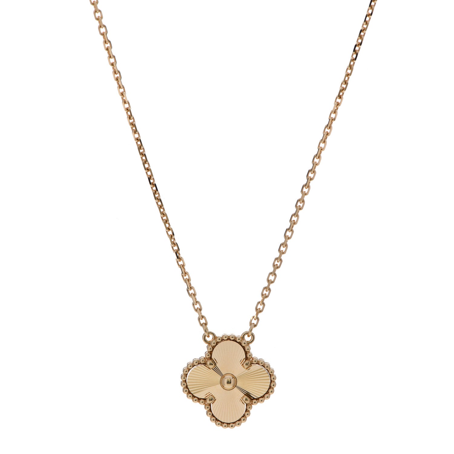 Van Cleef & Arpels 18K Yellow Gold Guilloche Vintage Alhambra Pendant Necklace 1 of 6