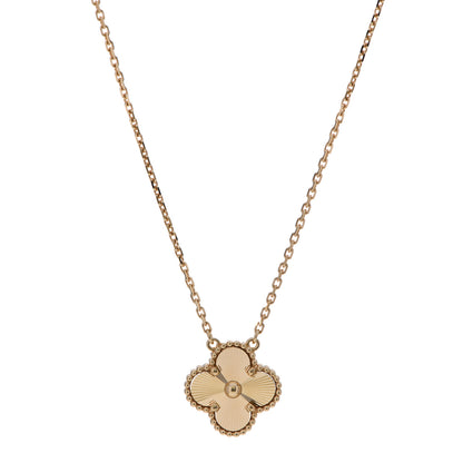 Van Cleef & Arpels 18K Yellow Gold Guilloche Vintage Alhambra Pendant Necklace 1 of 6