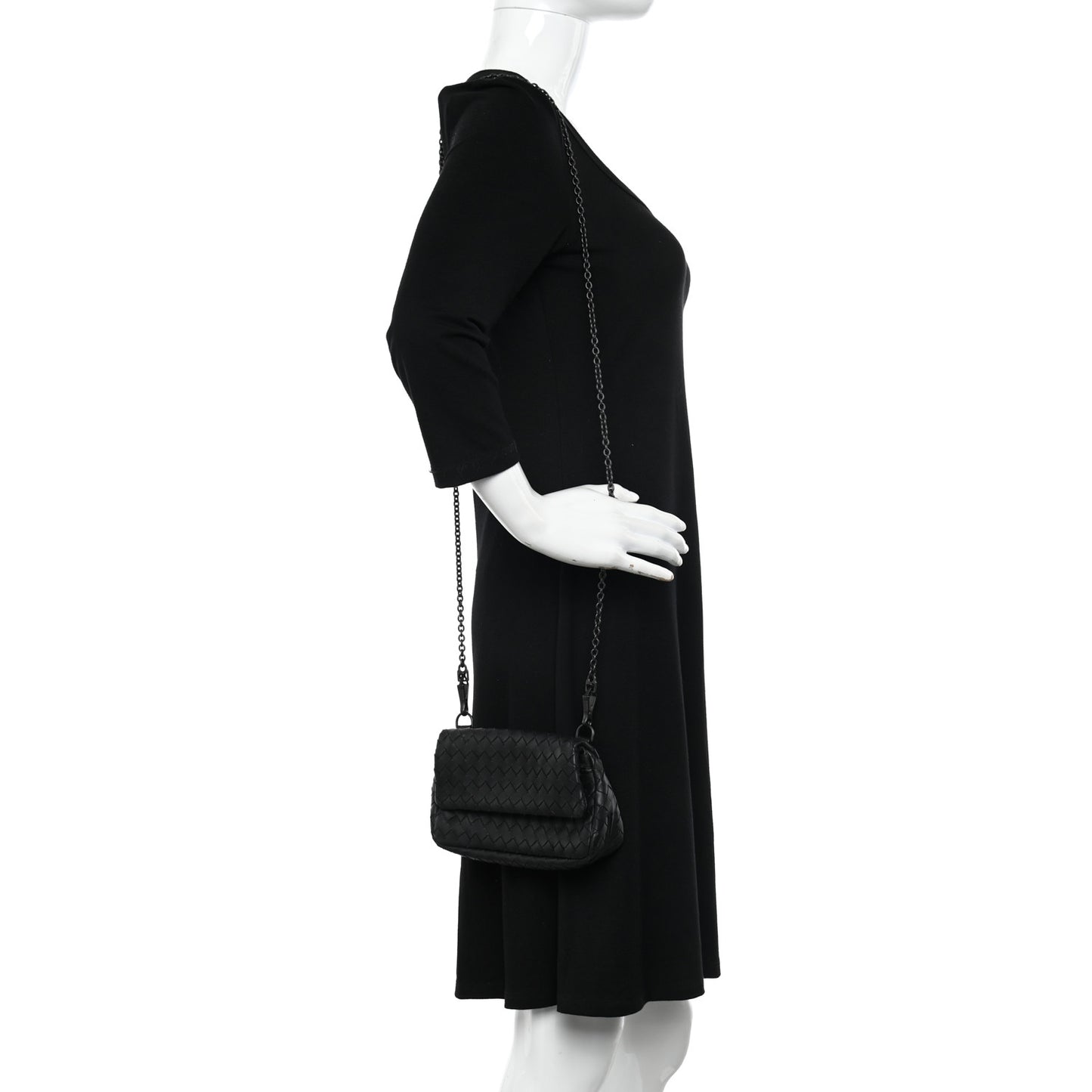 Nappa Intrecciato Mini Chain Messenger Black