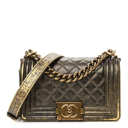 Chanel Cracked Metallic Calfskin Quilted Small Boy Flap Gold 1 of 10