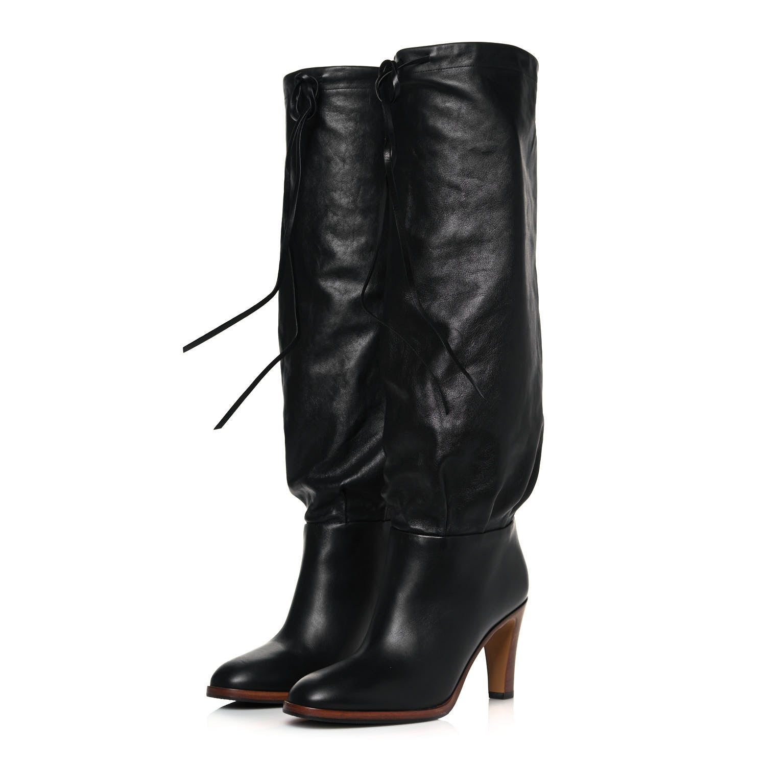 Gucci Deauville Calfskin Cinched Knee High Boots 37.5 Black 3 of 7