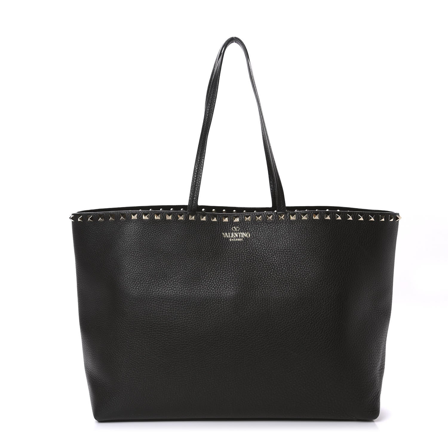 Valentino Garavani Grained Calfskin Rockstud Shoulder Tote Black 1 of 9