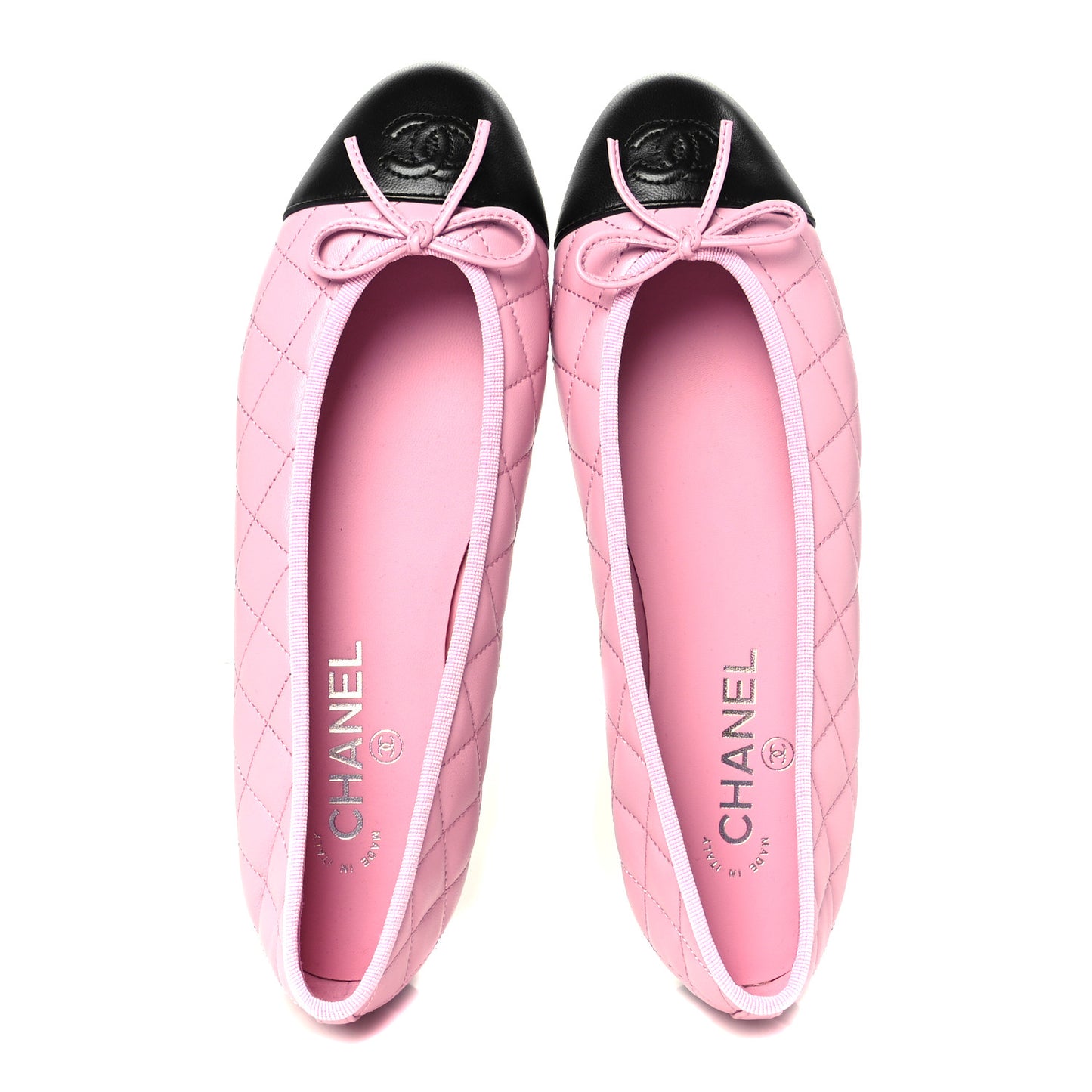 Lambskin Quilted CC Cap Toe Ballerina Flats 39.5 Pink Black