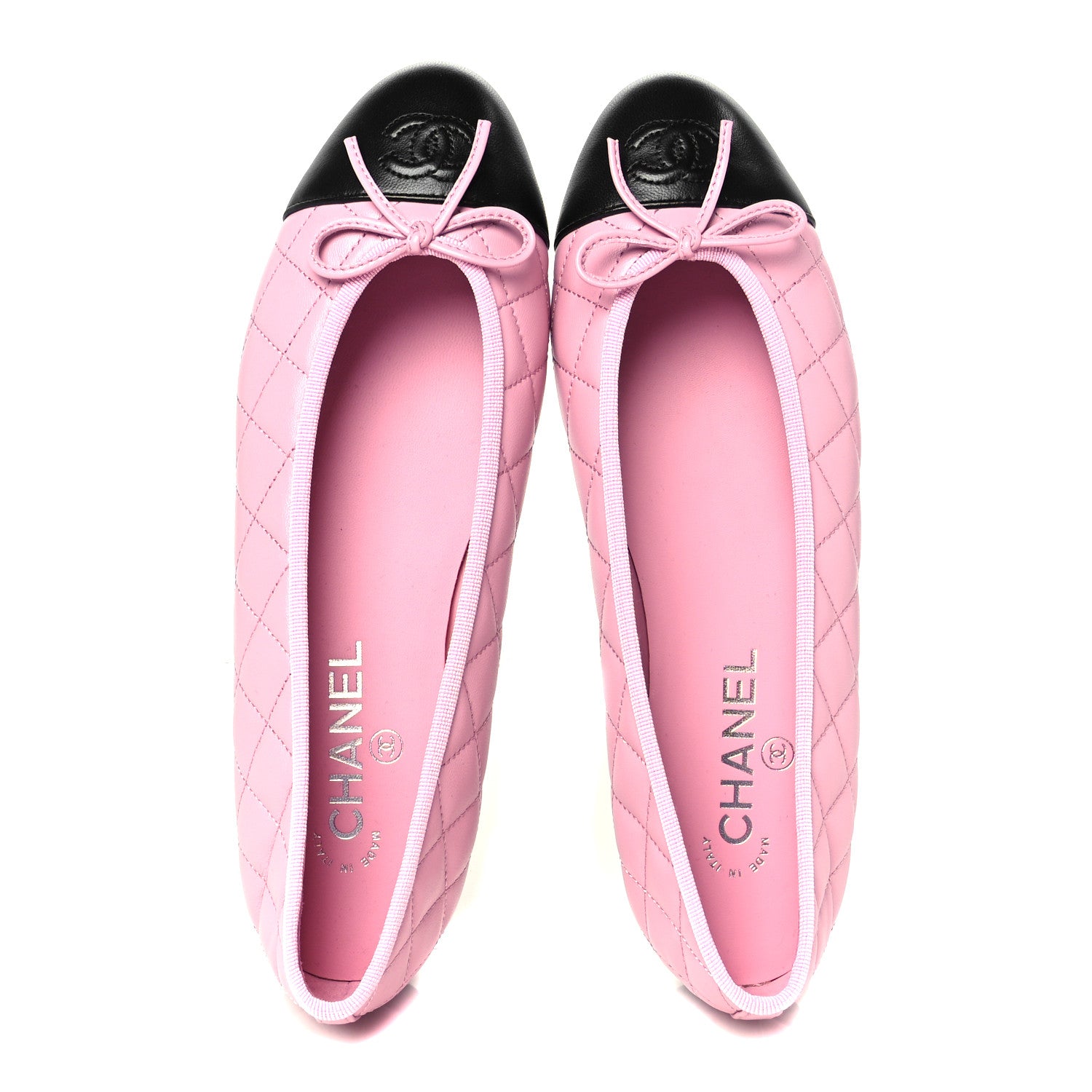 Chanel Lambskin Quilted CC Cap Toe Ballerina Flats 39.5 Pink Black 2 of 10