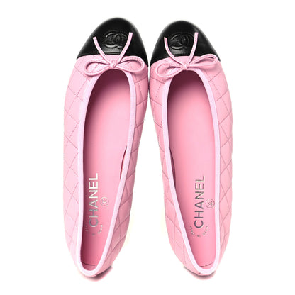 Chanel Lambskin Quilted CC Cap Toe Ballerina Flats 39.5 Pink Black 2 of 10