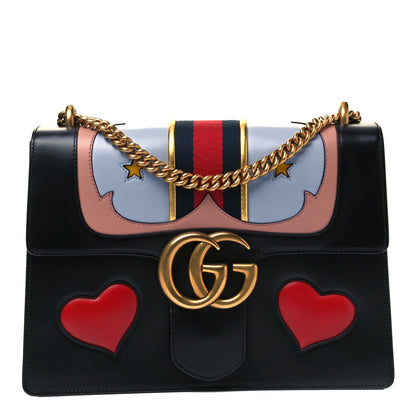Gucci Calfskin Web Heart Medium GG Marmont Chain Handle Bag Black 1 of 9