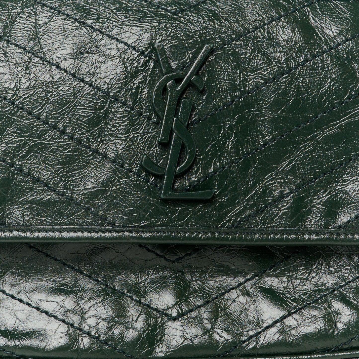 Crinkled Lambskin Matelasse Monogram Medium Niki Chain Satchel Dark Green