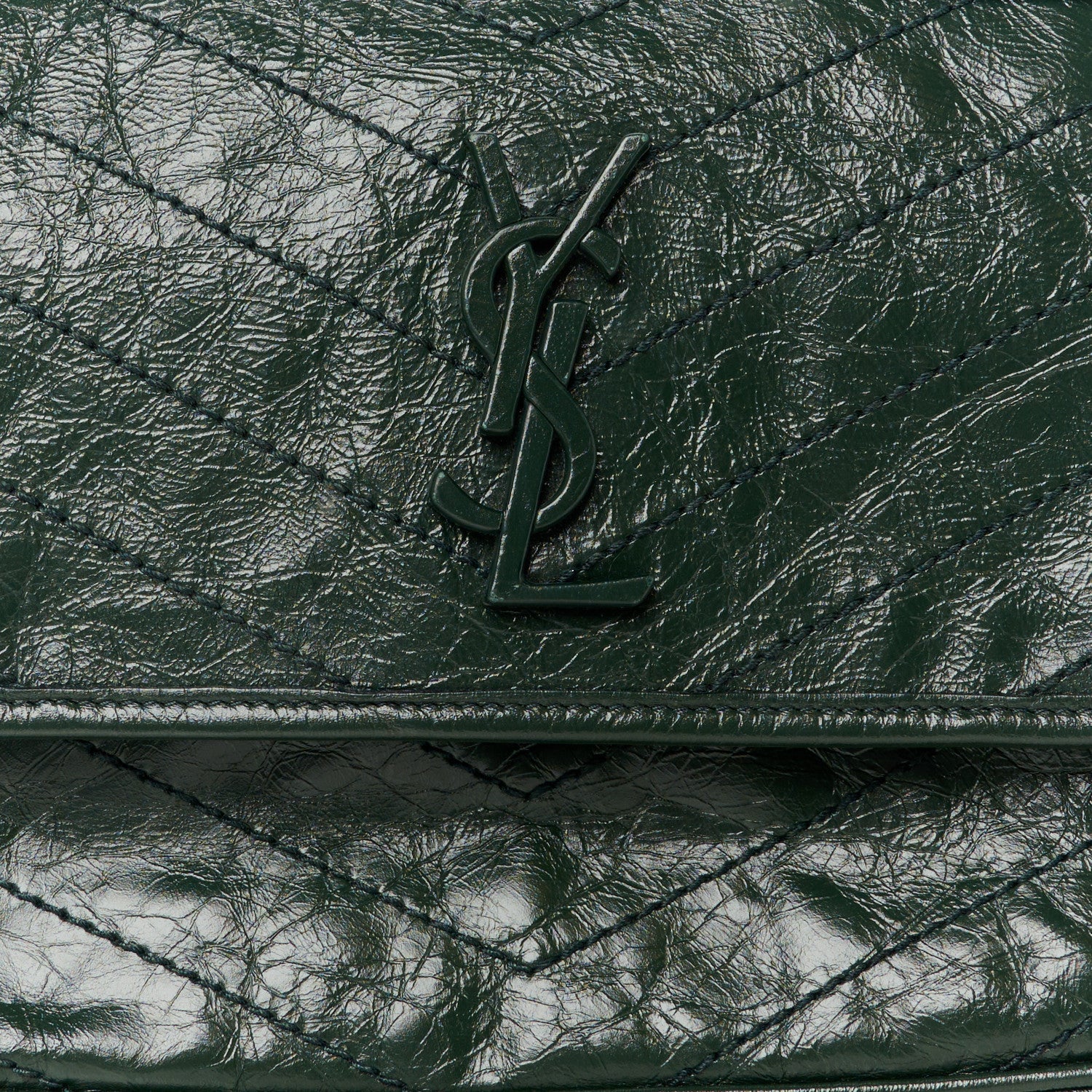 Saint Laurent Crinkled Lambskin Matelasse Monogram Medium Niki Chain Satchel Dark Green 8 of 10