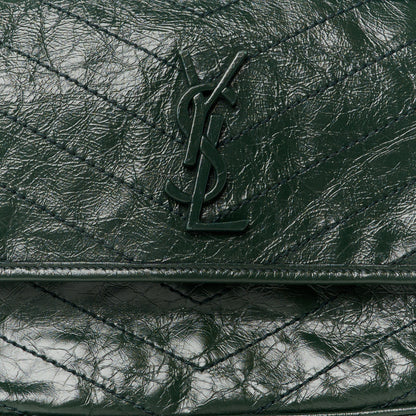 Saint Laurent Crinkled Lambskin Matelasse Monogram Medium Niki Chain Satchel Dark Green 8 of 10
