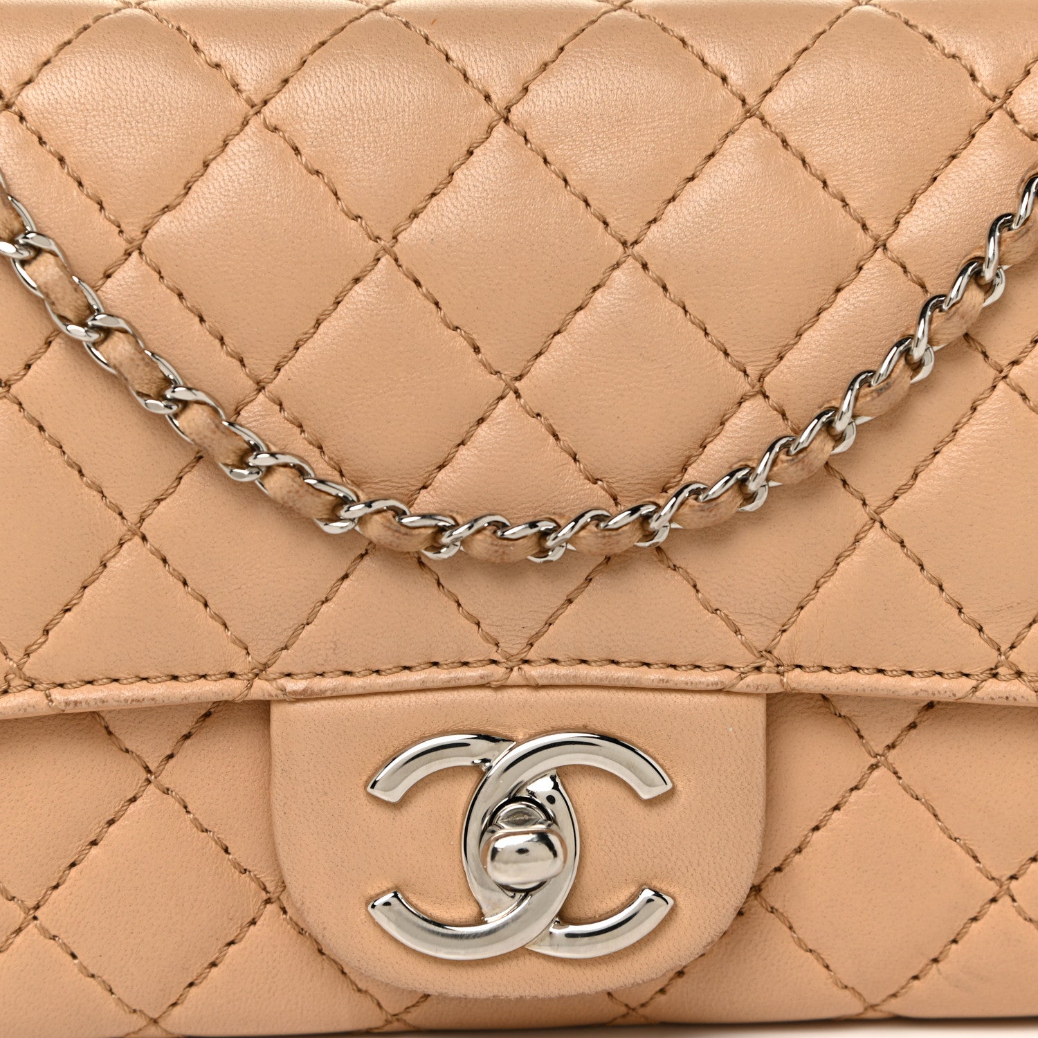 Chanel Lambskin Quilted Chain Clutch Flap Beige 9 of 20