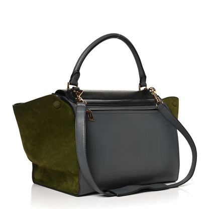 Celine Calfskin Suede Medium Tri-Color Trapeze Green 2 of 13
