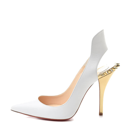 Christian Louboutin Kid Specchio Survivita 100 Slingback Pumps 36 White Gold 1 of 10