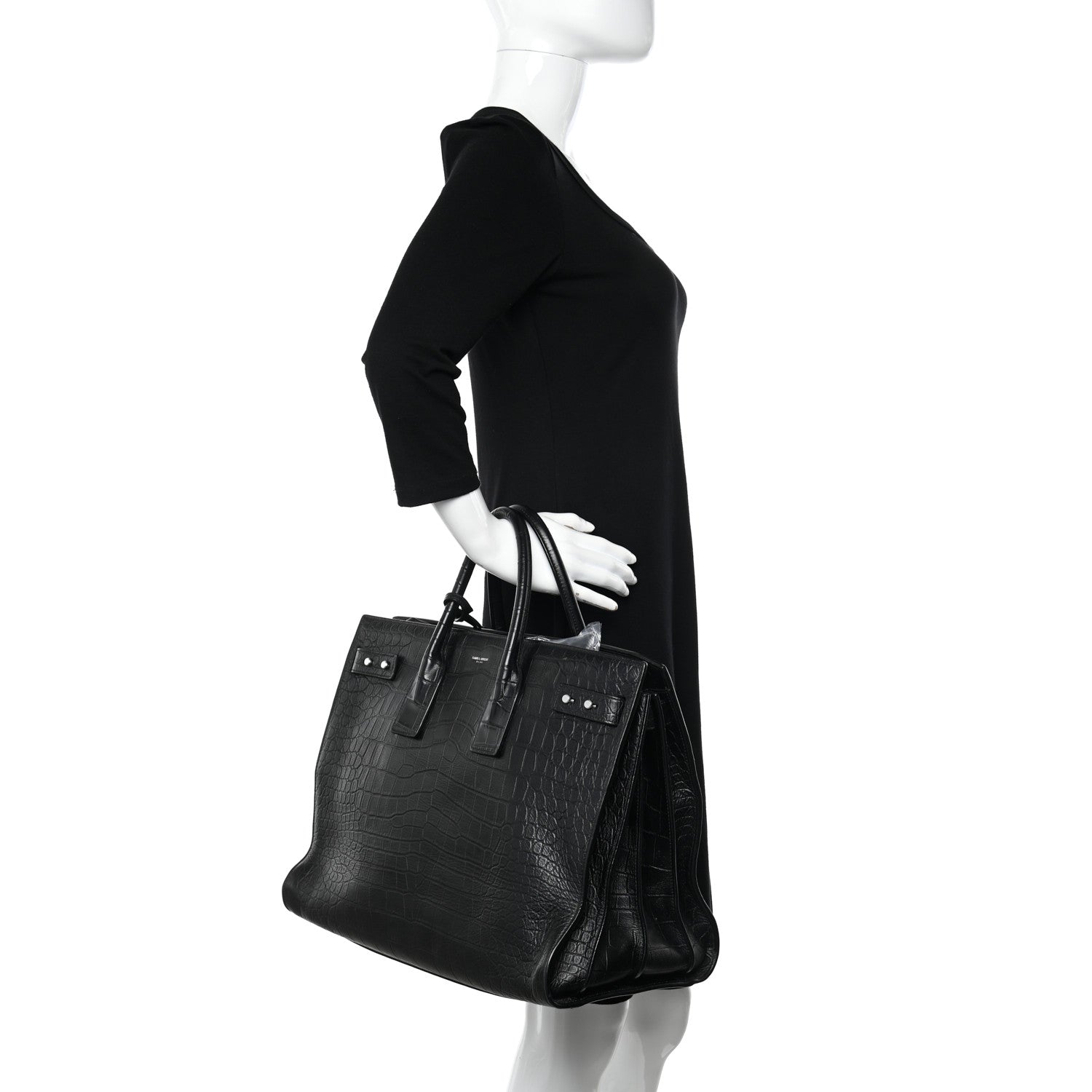 Saint Laurent Calfskin Crocodile Embossed Large Souple Sac De Jour Black 2 of 13