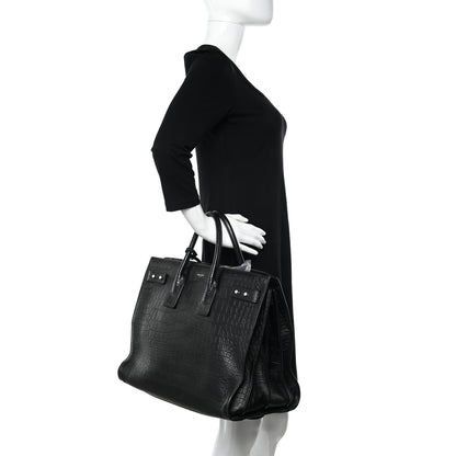 Saint Laurent Calfskin Crocodile Embossed Large Souple Sac De Jour Black 2 of 13