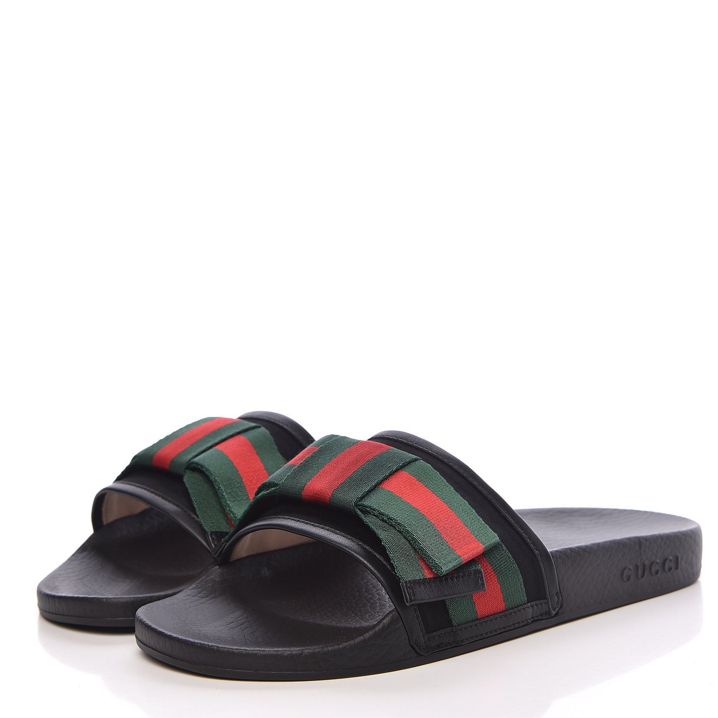 Satin Web Bow Slide Sandals 40 Black
