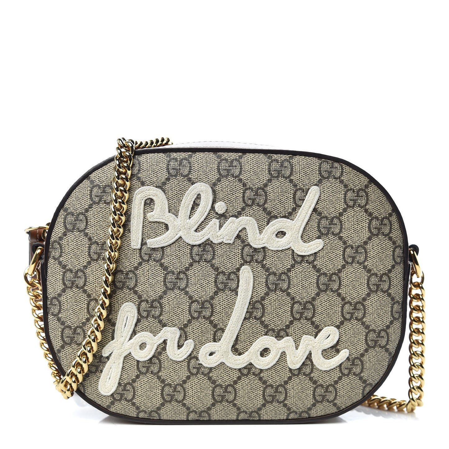 GG Supreme Monogram Blind For Love Embroidered Mini Chain Shoulder Bag Beige Tuscany