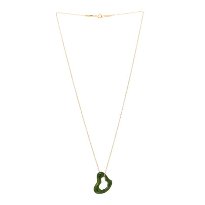 Tiffany 18K Yellow Gold Jade 23mm Elsa Peretti Open Heart Pendant Necklace 3 of 4