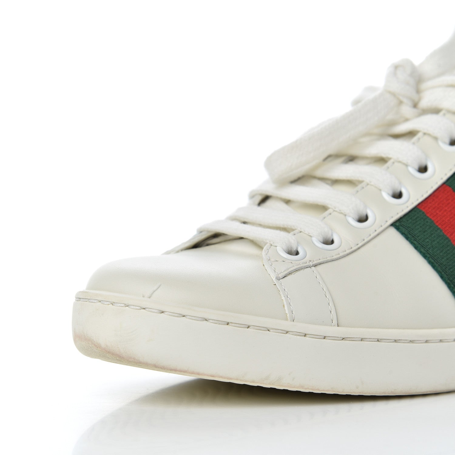 Gucci Calfskin Ayers Bee Embroidered Womens Ace Sneakers 35 White Green 14 of 19