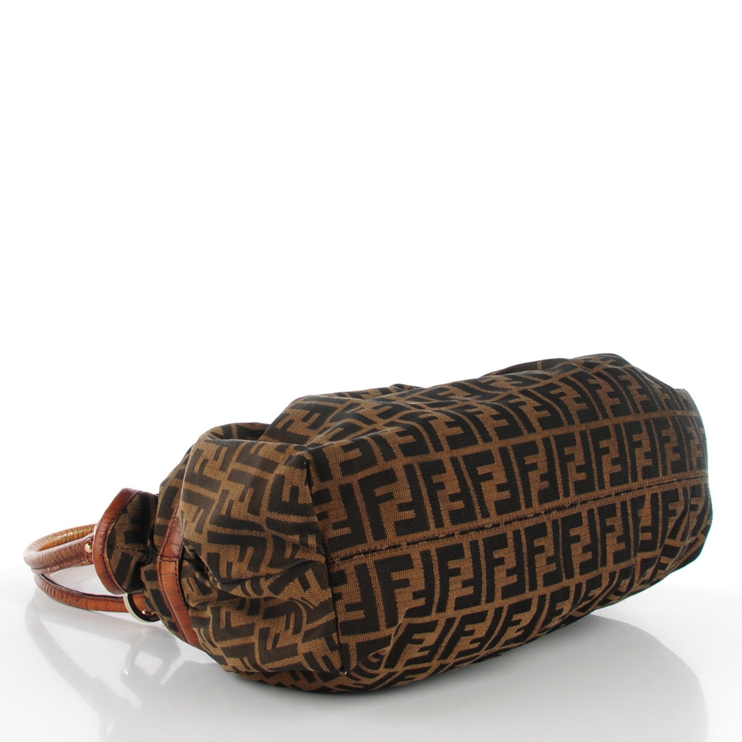 Fendi Zucca Calfskin Crocodile Embossed Large Chef Shopper Tote Tobacco 4 of 10