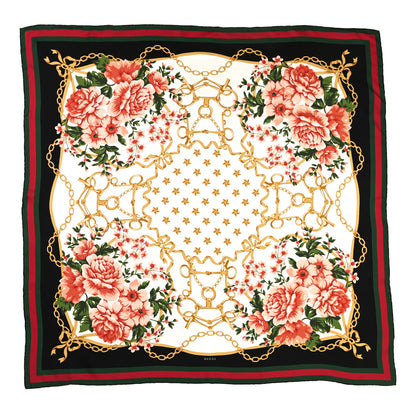 Gucci Wool Silk Floral Web Square Scarf Black Dark Green 1 of 4