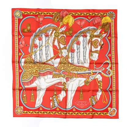 Hermes Silk Harnais De Coeur Scarf 90 Rouge White Gold 1 of 5