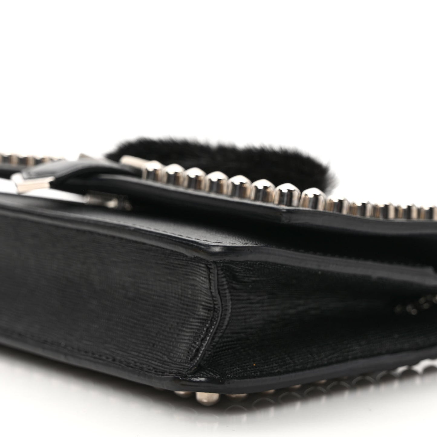 Vitello Elite Mink Fur Studded Karlito Tube Wallet on Chain Black